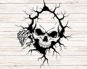 Skull Cracking Wall SVG: Horror Skeleton Cut File (digital