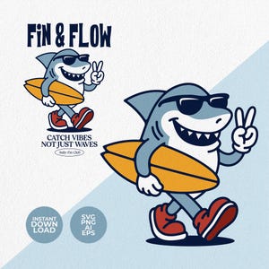 Haifischfigur Illustration, Retro Maskottchen - Sofort Download