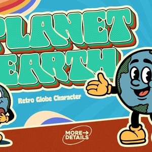 Retro Earth Globe Cartoon Character Bundle – Cute Planet Mascot Clipart