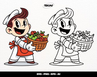 シェフの帽子をかぶったジャガイモの漫画のマスコットのイラスト