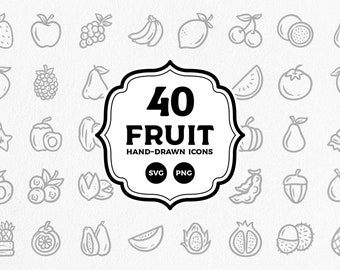 Fruit icons, hand-drawn illustration SVG, PNG - Instant download