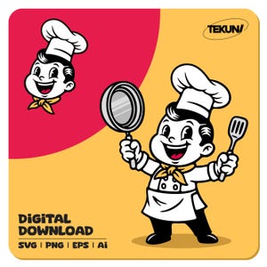Retro Chef Mascot SVG Bundle: Vintage Cook Clipart (Digital Download
