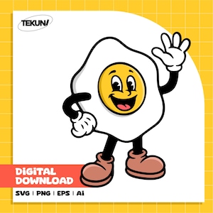 Retro Fried Egg Mascot: Cartoon Clipart SVG PNG (Digital Download