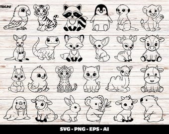 Baby Animals Line Art SVG Bundle (Digital Download)