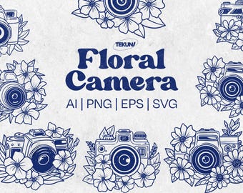 Floral Kamera SVG Bundle, Kamera mit Blumen, Fotografie Clipart