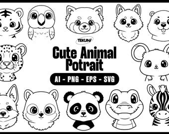 Animal Portraits Line Art Vector Illustrations for Nursery Decor and Coloring Pages