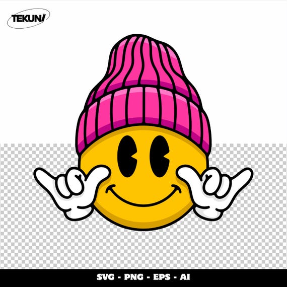 Smiley Face With Beanie Hat Vector, Emoji Sticker Design