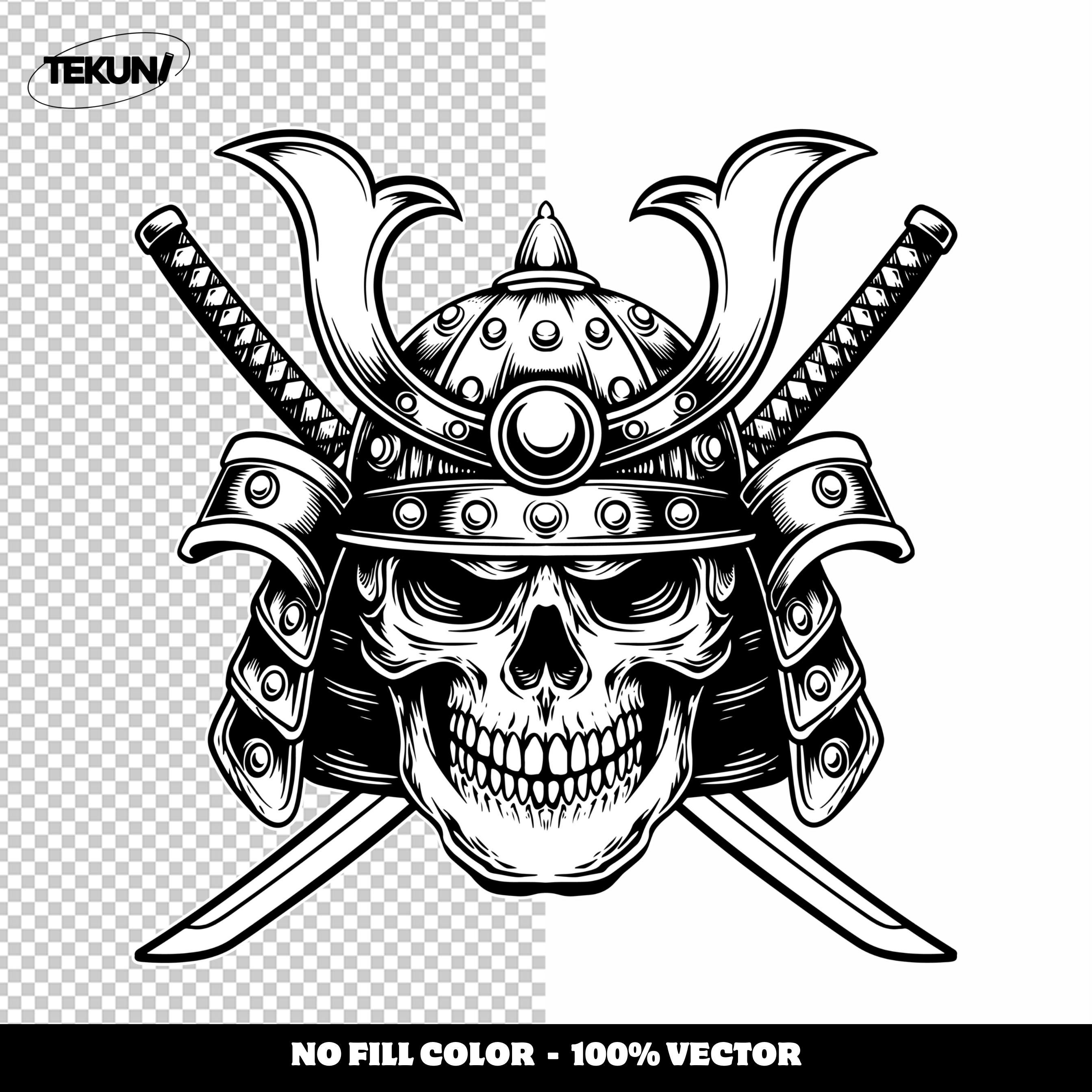 Samurai Skull SVG, Vintage Japanese Warrior Skull With Katana Swords ...