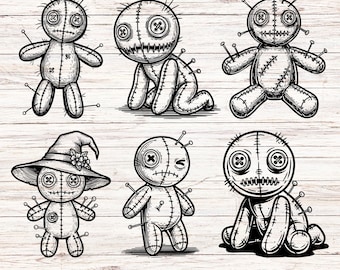 Clipart di bambola voodoo inquietante, pacchetto SVG di Halloween gotico (download digitale)