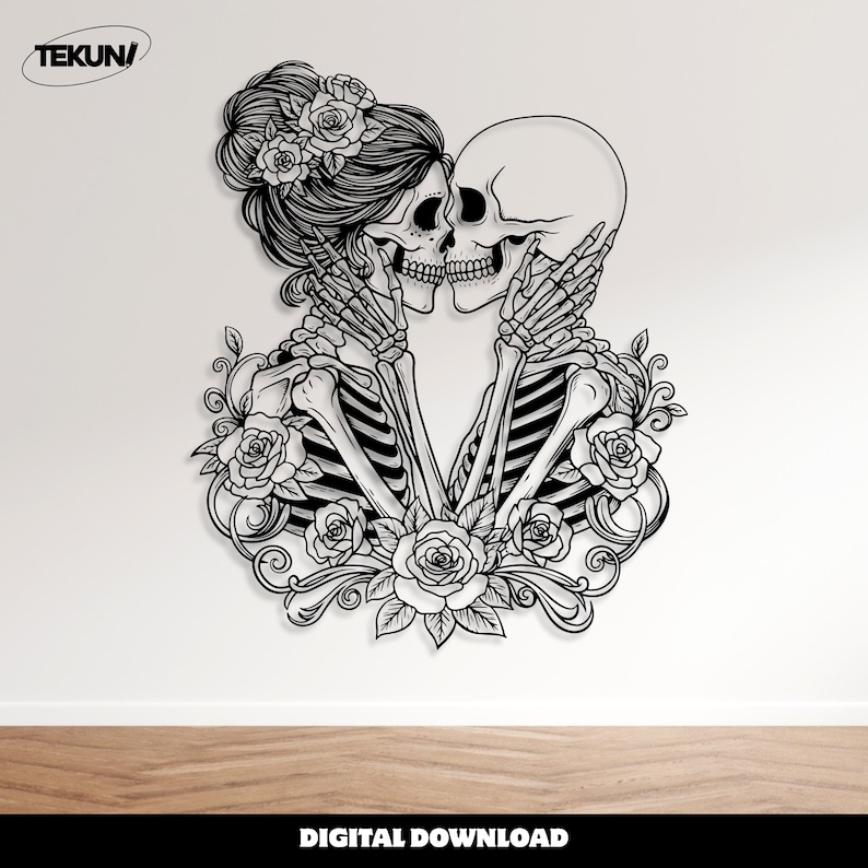 Gothic Valentine Skull Couple SVG: Floral Skeleton Lovers Clipart ...