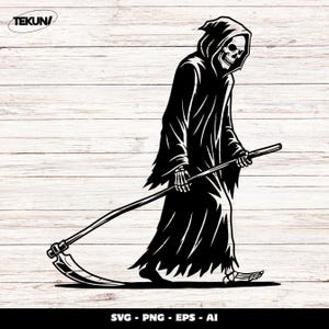 Grim Reaper SVG, Walking Death Scythe Silhouette, Skeleton Grim Reaper Clipart, Halloween Grim Reaper Cut File