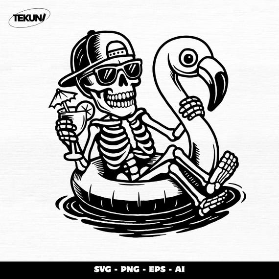 Summer Skeleton SVG: Beach Skull with Flamingo Float (Digital Download
