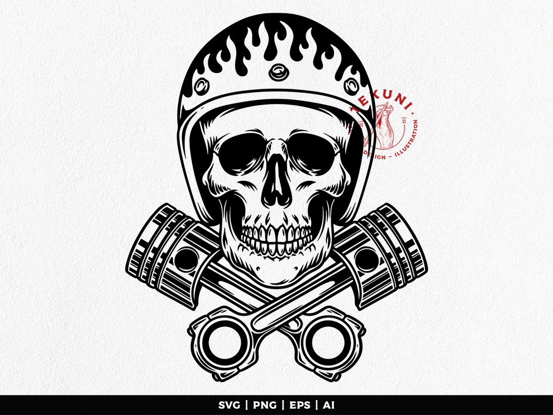 Skull Rider Svg With Motorcycle Helmet and Pistons, Instant Download - Etsy