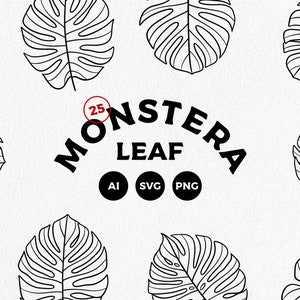 Set of hand drawn Monstera svg, tropical leaf svg - Instant download