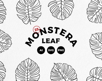Set van handgetekende Monstera svg, tropisch blad svg - Direct downloaden
