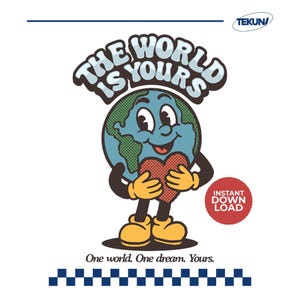 Die Welt ist dein Globe Maskottchen SVG, Retro Erde Charakter mit Herz, Vintage Planet Clipart für T-Shirts & Aufkleber