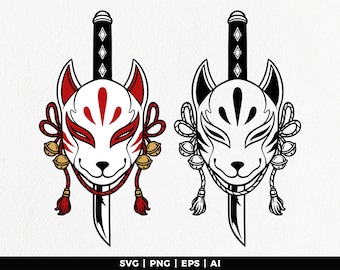 Máscara de kitsune, máscara de zorro, japonesa, archivos de corte, descarga instantánea
