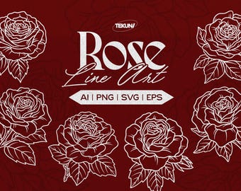 Rose SVG Bundle, Blumen Vektor Line Art, florale Gliederung