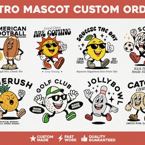 Diseño de logotipo de mascota retro personalizado: ilustración de personaje retro vintage para empresas, equipos deportivos, logotipos escolares, deportes electrónicos y marcas de ropa.