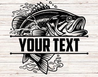 Custom Bass Fish SVG: Fishing Monogram Logo Vector (Digital Download