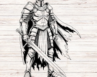Mittelalterlicher Krieger SVG, Ritter Illustration Vektor, Kreuzfahrer mit Schwert