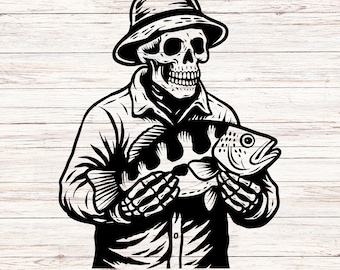 Skelettfiskare SVG: Skallefiske vektorillustration (digital nedladdning)