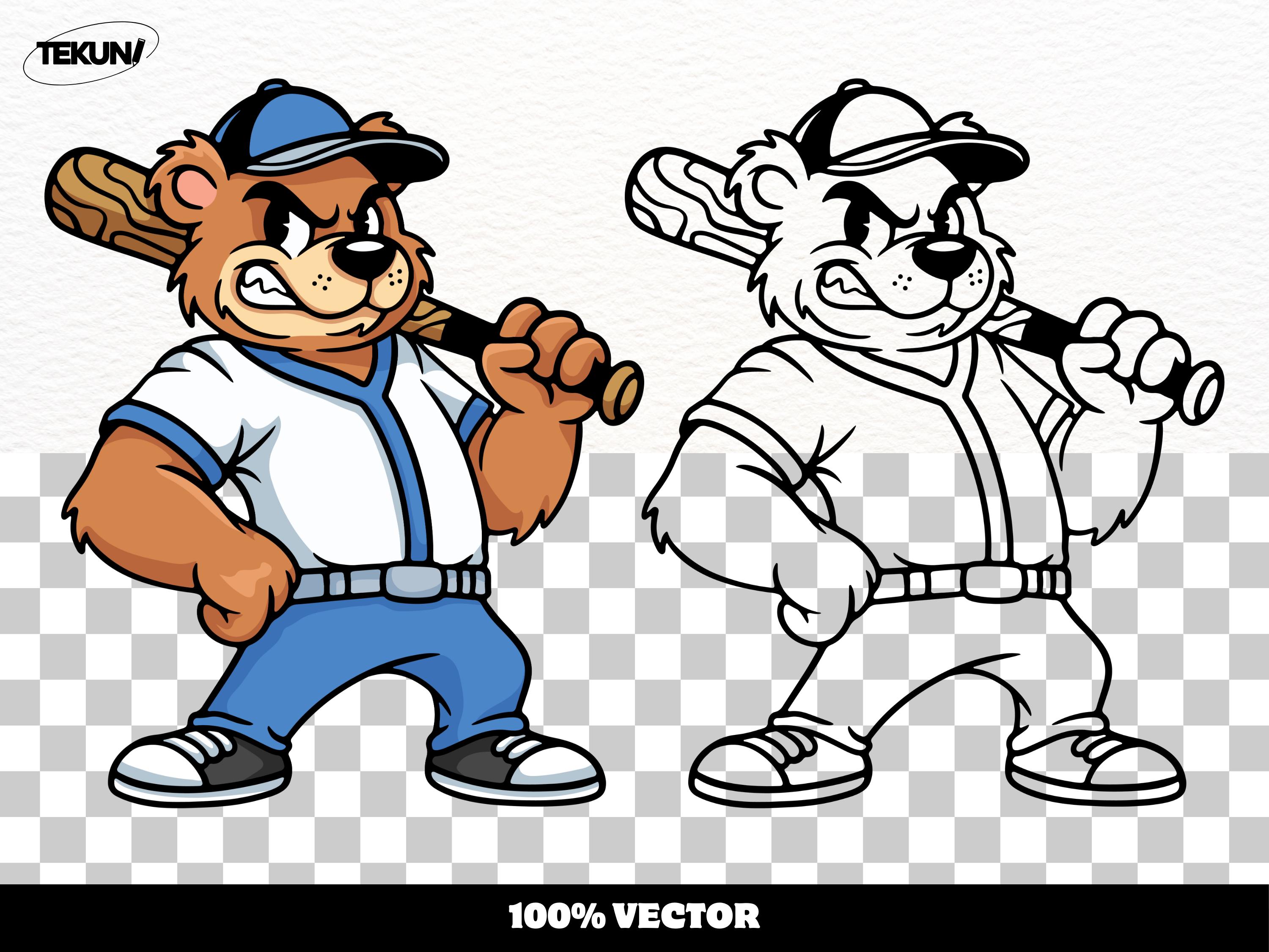 野球のクマのマスコット SVG、スポーツ漫画クリップアート（デジタル