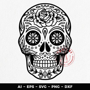 Sugar skull svg, skull illustration, ornament, mexican, instant download
