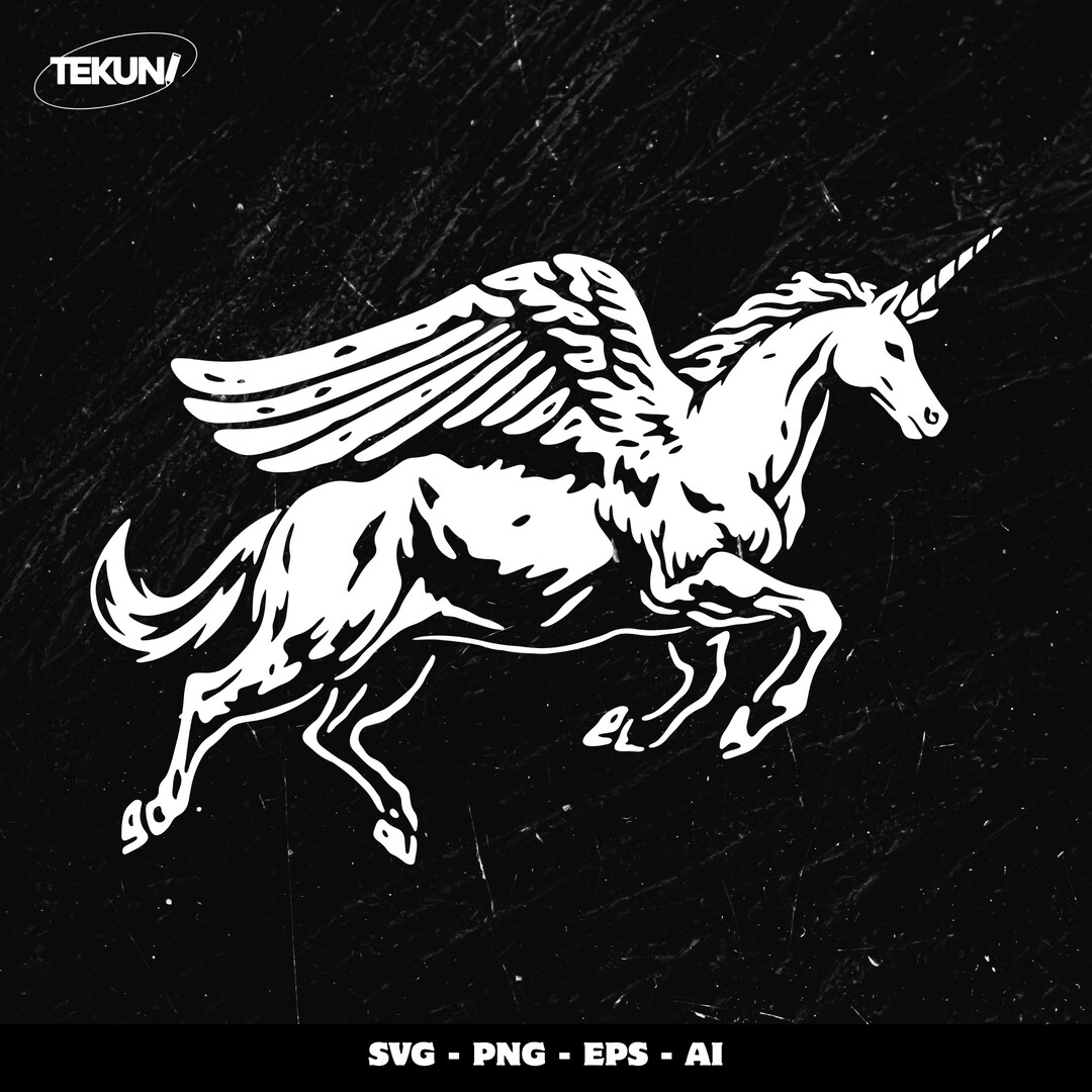 Pegasus Unicorn SVG, Flying Winged Horse Silhouette Cut File, Fantasy ...