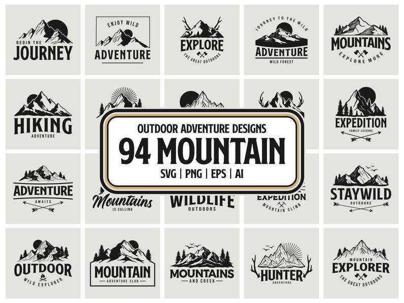 Mountain Adventure SVG Bundle: Hiking & Camping Designs (digital ...