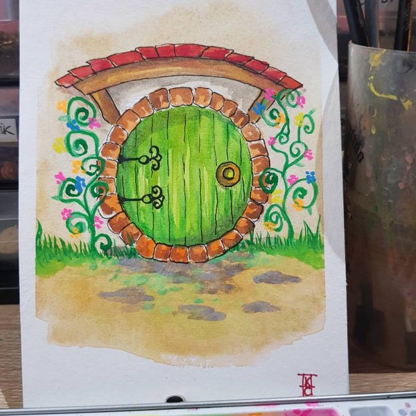 Aquarelle originale porte Hobbit