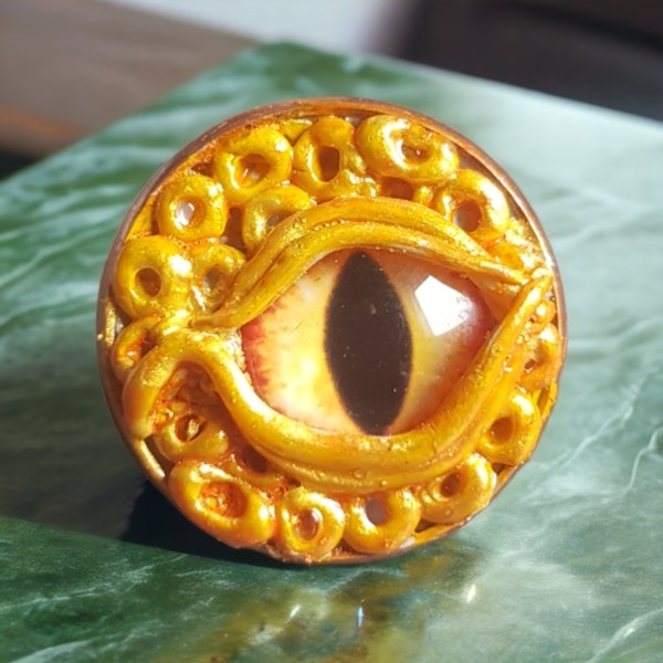 Bague réglable œil de dragon jaune orangé