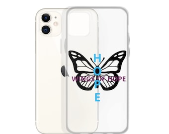 Funda transparente para iPhone con diseño de mariposa "La esperanza sigue viva", laterales flexibles y protectores.