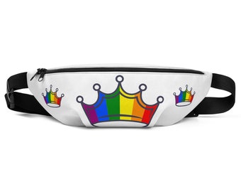 Rainbow Crown Fanny Pack, Water-Resistant Waist Bag, Festival Travel Belt Bag