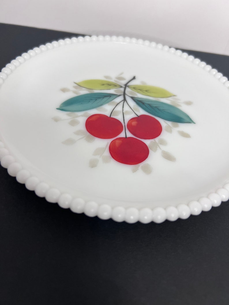 Vintage Milk Glass Beaded Fruit Dessert Plates-Set of 4 image 2