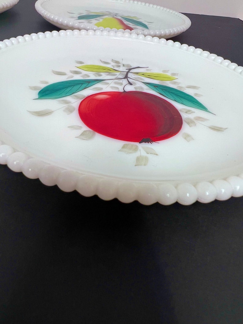 Vintage Milk Glass Beaded Fruit Dessert Plates-Set of 4 image 3