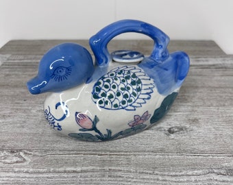 Vintage Blue and White Duck Teapot
