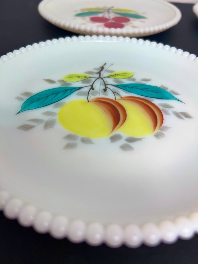 Vintage Milk Glass Beaded Fruit Dessert Plates-Set of 4 image 4