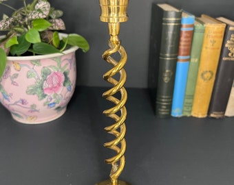 Vintage Large Brass Barley Twist Candlestick Holder
