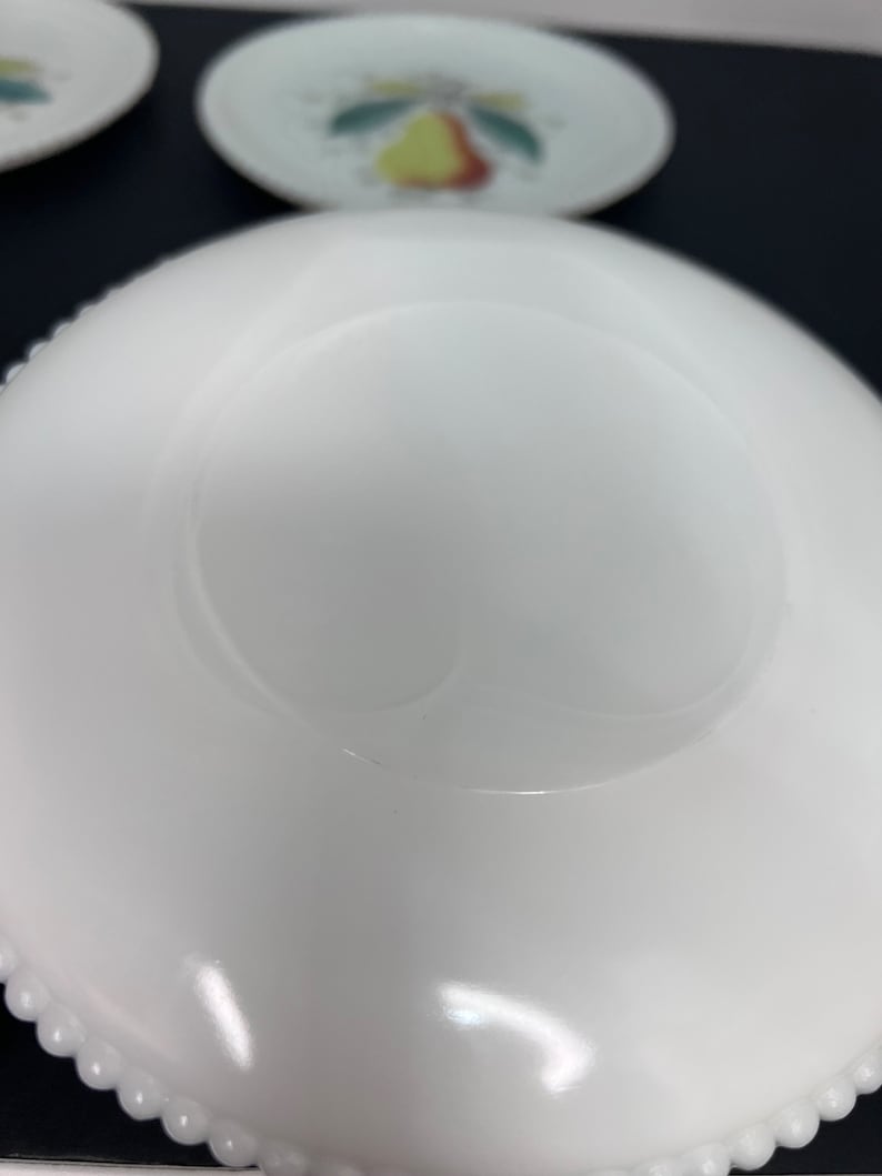 Vintage Milk Glass Beaded Fruit Dessert Plates-Set of 4 image 6