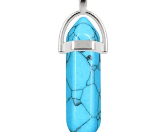 Handmade DIY kit, Gemstone natural stone crystal hexagonal column pendant, double pointed bullet pendulum, necklace pendant accessories