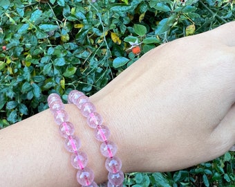 Handcrafted Pink Quartz Bracelet - 8mm Beaded Healing Crystal Jewelry for Love and Harmony