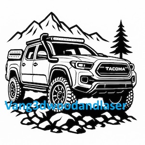 2025 Toyota Tacoma and Mountains 7 Pack Bundle: PNG, JPG.  Best for use with Laser Engraver or Print.