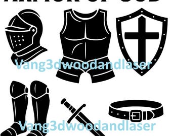Armor of God 5 Pack Bundle. PNG and SVG.  Best for use with Laser Engraver, print, or cricut