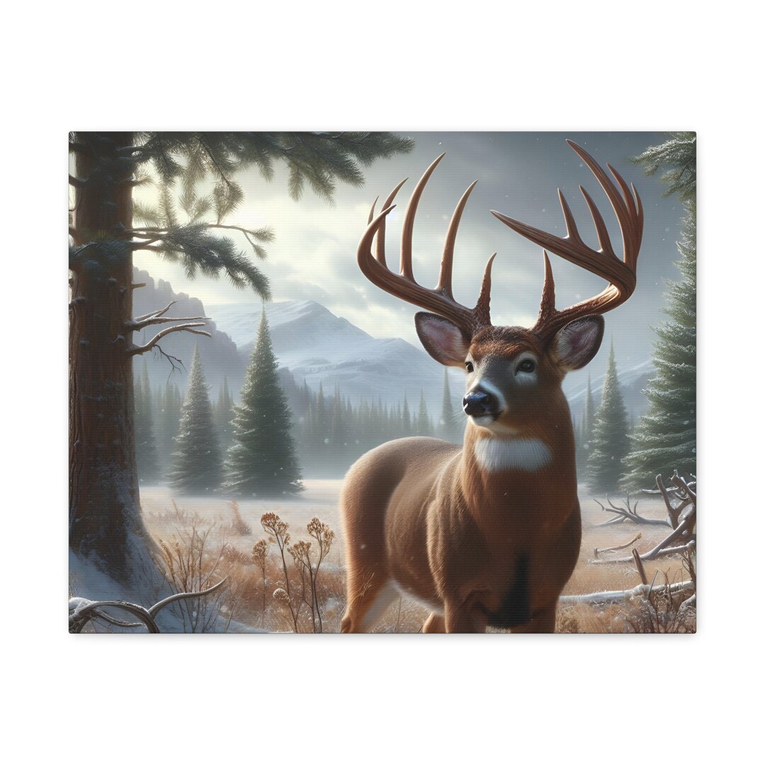 Whitetail Deer Canvas Deer Wall Art Log Cabin Wall Art Etsy
