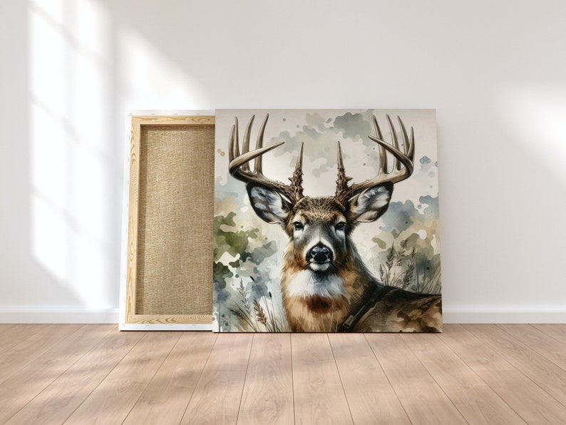 Watercolor Whitetail Deer Canvas Wildlife Wall Art Etsy