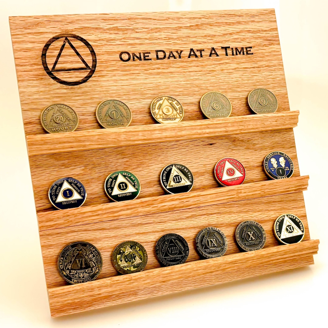 Time Coin One Day at a Time AA Coin Display - Laser Engraved Recovery Milestone ...