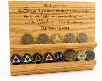 Serenity Prayer, Custom AA Coin Display - Holds Any Size Coins, 16 Slots