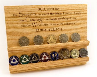 Custom AA Coin Display - Serenity Prayer, Holds Any Size Coins, 16 Slots