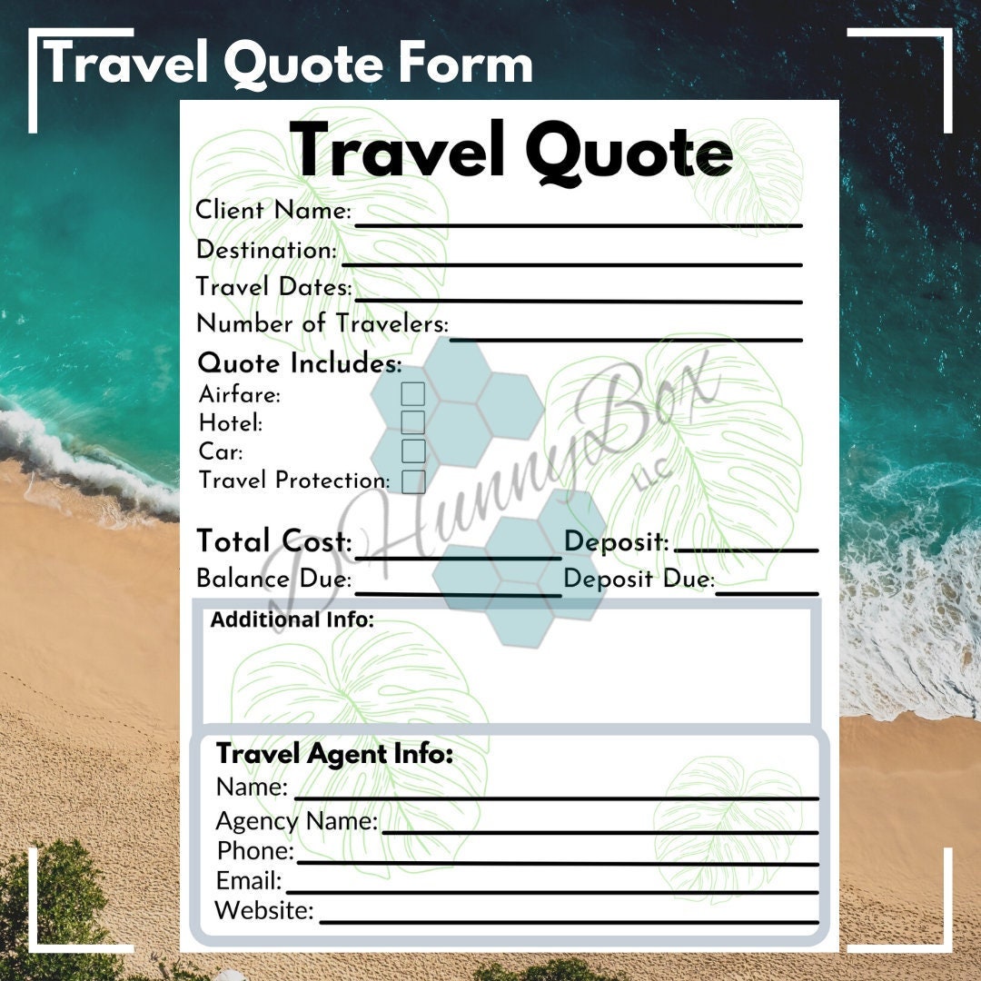 Travel Quote Form Printable Fillable Form Etsy Travel Quote Form Printable Fillable Form Etsy